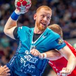 Jim Gottfridsson, az OTP Bank-Pick Szeged játékosa a férfi kézilabda NB I OTP Bank-Pick Szeged - One Veszprém HC mérkőzésén a szegedi Pick Arénában 2025. november 8-án. A címvédő Veszprém 32-31-re nyert.