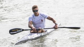 Kopasz Bálint a kajak-kenu Európa-bajnokság férfi kajak egyes 1000 méteres előfutamában a csehországi Racicében 2025. június 19-én.