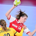 Croatia's Larissa Kalaus (R) fights for the ball with Sweden's Anna Lagerquist during the Women's EHF Handball European Championship EURO 2022 main round match between Croatia and Sweden at the Arena Stozice in Ljubljana, on November 16, 2022.