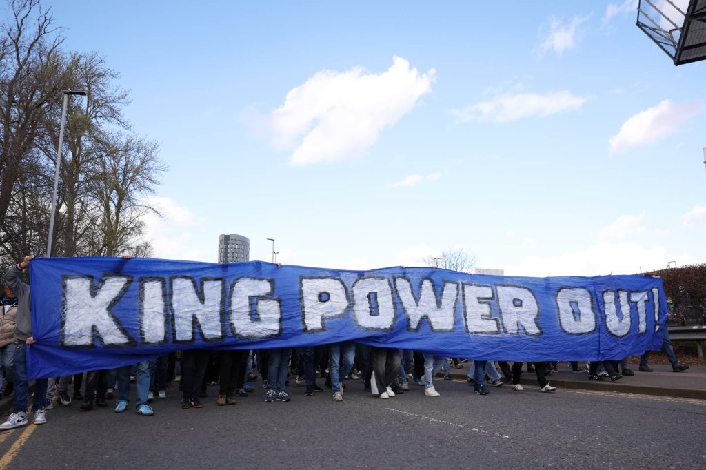 LEICESTER, ENGLAND - MARCH 14: Leicester fans protest against the ownership of the club before the Sky Bet Championship match between Leicester City and Queens Park Rangers at The King Power Stadium on March 14, 2026 in Leicester, England. (Photo by Michael Regan/Getty Images)