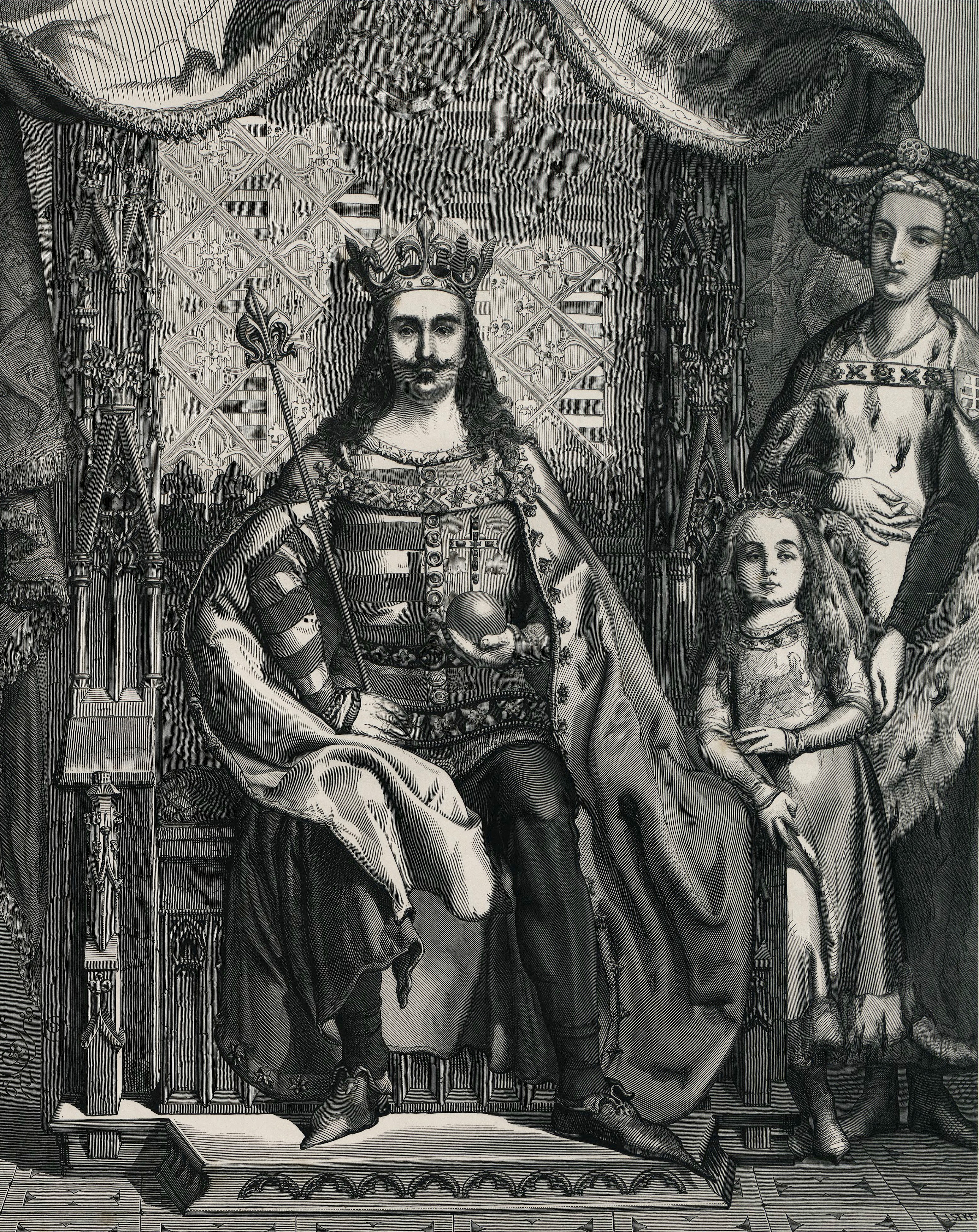 Nagy Lajos király, Mária, későbbi magyar királynő és Erzsébet királyné