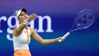 NEW YORK, NEW YORK - AUGUST 31: Marketa Vondrousova of Czechia reacts against Elena Rybakina of Kazakhstan during their Women's Singles Fourth Round match on Day Eight of the 2025 US Open at USTA Billie Jean King National Tennis Center on August 31, 2025 in the Flushing neighborhood of the Queens borough of New York City. Sarah Stier/Getty Images/AFP