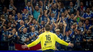 Mikler Roland szegedi kapus a férfi kézilabda NB I döntőjének második találkozóján játszott OTP Bank-Pick Szeged - One Veszprém HC mérkőzésen a szegedi Pick Arénában 2025. június 4-én. A Szeged 32-28-ra nyert.