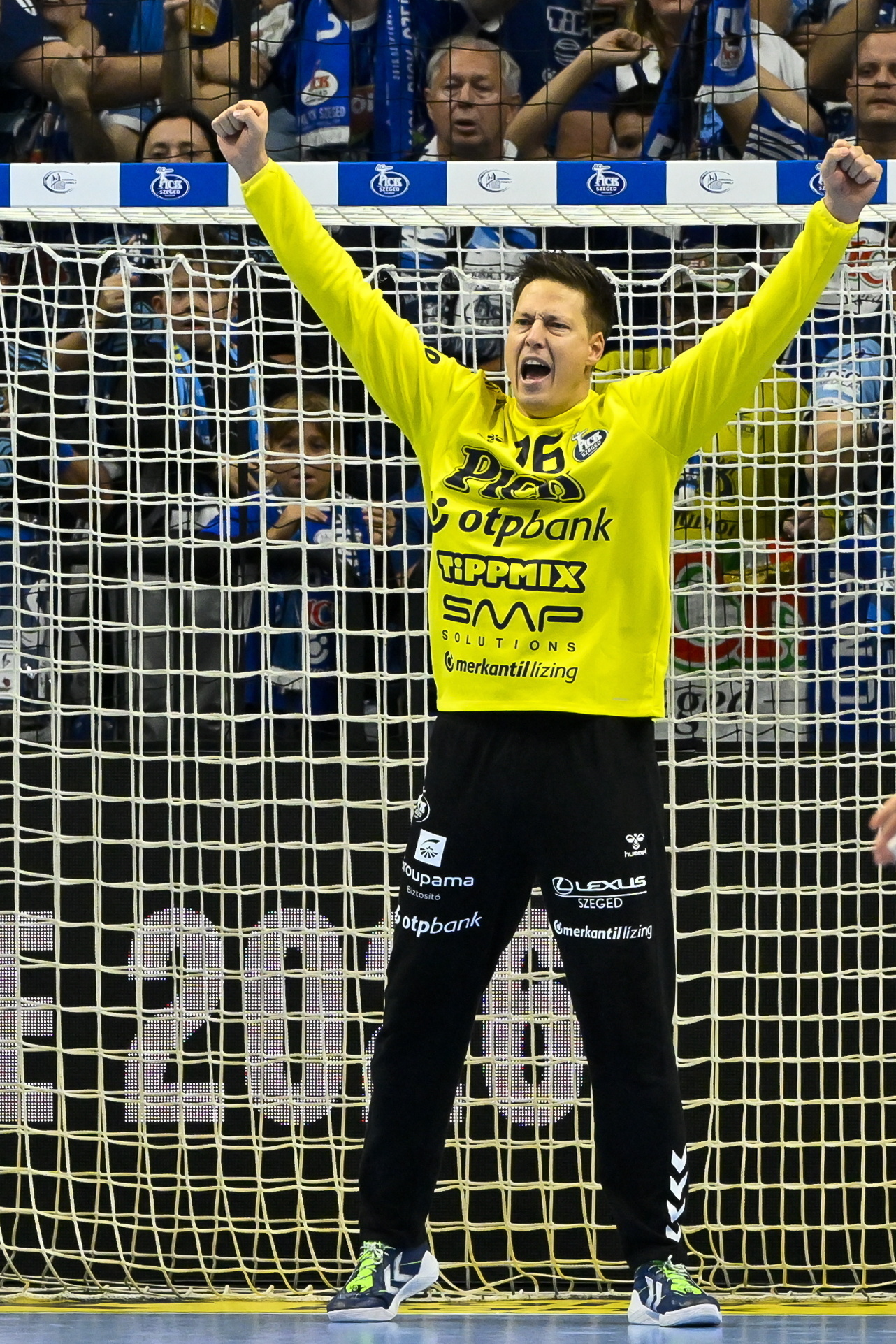 Mikler Roland a Szeged kapusa a férfi kézilabda Bajnokok Liga csoportkörében játszott OTP Bank-Pick Szeged - SC Magdeburg mérkõzésen a a szegedi Pick Arénában 2025. október 15-én.