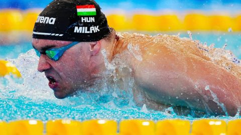 Milák Kristóf a férfi 100 méteres pillangóúszás középdöntőjében az úszók országos bajnokságán Sopronban 2026. április 18-án.