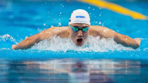 Milák Kristóf a férfi 200 méteres pillangóúszás döntőjében az úszók 127. országos bajnokságán a kaposvári Csik Ferenc Versenyuszodában 2025. április 10-én.