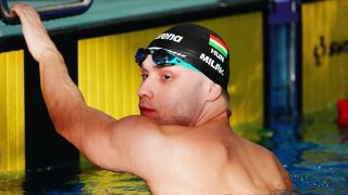 Milák Kristóf a férfi 100 méteres gyorsúszás középdöntőjében az úszók országos bajnokságán Sopronban 2026. április 15-én.