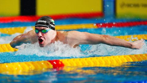 Milák Kristóf a férfi 200 méteres pillangóúszás középdöntőjében az úszók országos bajnokságán Sopronban 2026. április 15-én.