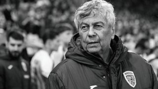 Romania's headacoach Mircea Lucescu looks on ahead of the play-off FIFA World Cup 2026 European qualification knockout semi-final football match between Turkey and Romania at Besiktas Park stadium, in Istanbul on March 26, 2026.