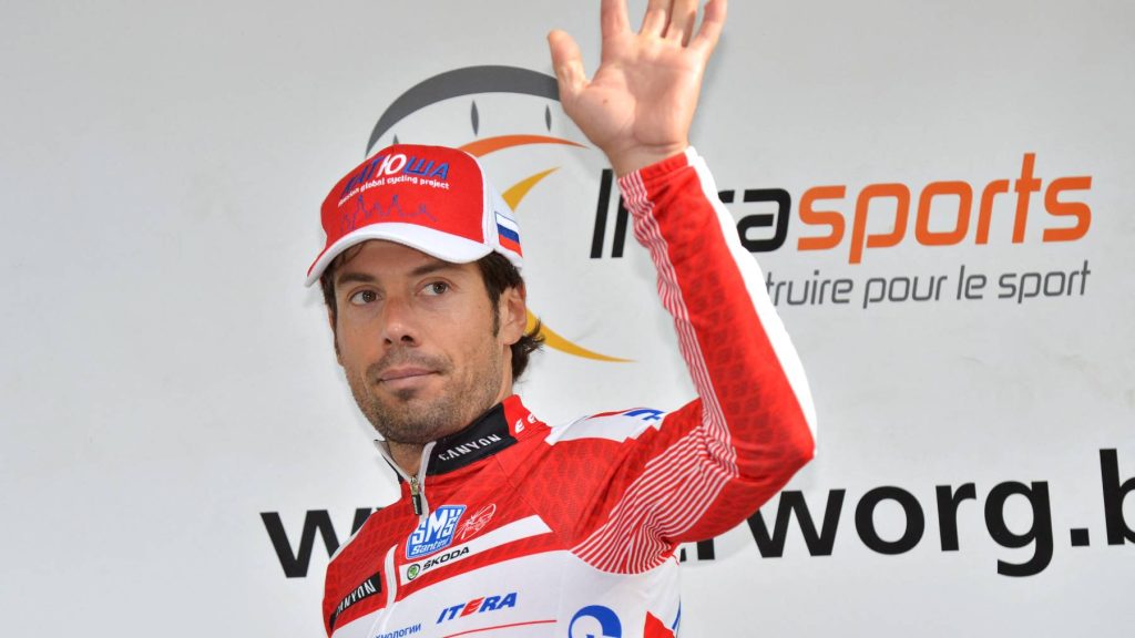 20120912 - BRUSSELS, BELGIUM: Spanish Oscar Freire of Team Katusha pictured on the podium after the Grand Prix de Wallonie one day cycling race from Chaudfontaine to Namur, Wednesday 12 September 2012. BELGA PHOTO DAVID STOCKMAN