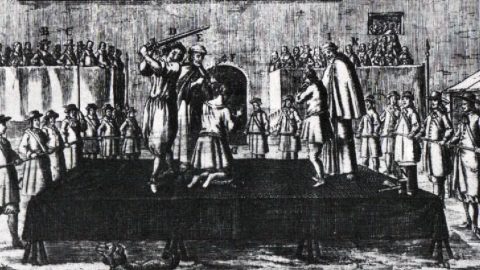 Zrínyi Péter és Frangepán Ferenc kivégzése egy korabeli ábrázoláson.