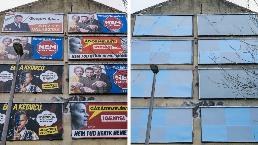 A plakátokkal borított óbudai ház mostani képe azonnal mutatja a választási eredményt