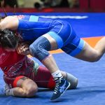 A Pók Karolina (pirosban) és a török Buse Tosun a tiranai birkózó Európa-bajnokság női 72 kg-os súlycsoportjának bronzkérkőzésén 2026. április 24-én. A magyar versenyző 9-6-ra kikapott, így ötödik helyen végzett.