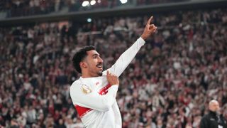 Tiago Tomas (VfB Stuttgart) celebrate during Semifinal DFB-Pokal: Stuttgart and Freiburg at MHPArena, Stuttgart, Germany on April 23 2026. (Photo by Ulrik Pedersen/NurPhoto)