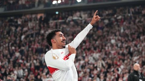 Tiago Tomas (VfB Stuttgart) celebrate during Semifinal DFB-Pokal: Stuttgart and Freiburg at MHPArena, Stuttgart, Germany on April 23 2026. (Photo by Ulrik Pedersen/NurPhoto)