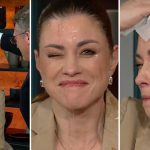 Hankó Balázs meglocsolja Zavaros Esztert a TV2 Mokka című műsorában.