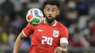 Panama's midfielder #20 Anibal Godoy eyes the ball during the friendly international football match between South Africa and Panama at the Cape Town Stadium in Cape Town on March 31, 2026.