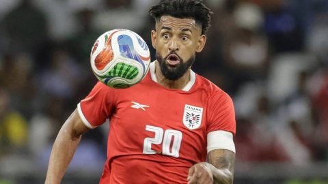 Panama's midfielder #20 Anibal Godoy eyes the ball during the friendly international football match between South Africa and Panama at the Cape Town Stadium in Cape Town on March 31, 2026.