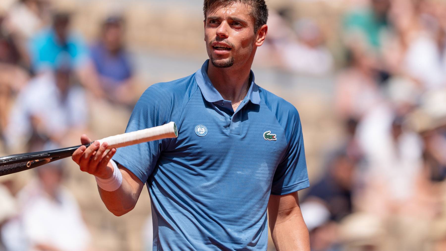 PARIS, FRANCE - MAY 24: Arthur Gea of France reacts during Day One of the 2026 French Open at Roland Garros on May 24, 2026 in Paris, France. (Photo by Marleen Fouchier/BSR Agency/Getty Images)