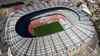 MEXICO CITY, MEXICO - FEBRUARY 13: An aerial view shows the new hybrid pitch and newly installed seats at Azteca Stadium, recently renamed Banorte Stadium, during renovation works ahead of the FIFA World Cup 2026, in Mexico City, Mexico on February 13, 2026. Renovation works continue inside and around the stadium, which will host the opening match of the tournament, marking the third time the venue will stage a World Cup opener, less than four months before it kicks off with Mexico facing South Africa. Daniel Cardenas / Anadolu