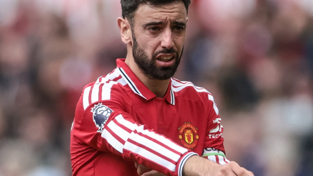 Bruno Fernandes of Manchester United during the Premier League match between Manchester United and Nottingham Forest at Old Trafford, Manchester, United Kingdom, on May 17, 2026. (Photo by Mark Cosgrove/News Images/NurPhoto)