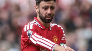 Bruno Fernandes of Manchester United during the Premier League match between Manchester United and Nottingham Forest at Old Trafford, Manchester, United Kingdom, on May 17, 2026. (Photo by Mark Cosgrove/News Images/NurPhoto)