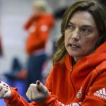 Deutsch-Lazsányi Erika, a Magyar Ritmikus Gimnasztika Szövetség (MRGSZ) technikai bizottságának elnöke a ritmikus gimnasztika Európa-bajnokságra készülő magyar válogatott edzésén.