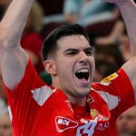 Fazekas Gergő a férfi kézilabda világbajnoki selejtezőben játszott Magyarország - Szerbia visszavágó mérkőzésen a One Veszprém Arénában 2026. május 17-én.