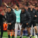 A PSG játékosainak öröme Bayern elleni 1-1-et követően.