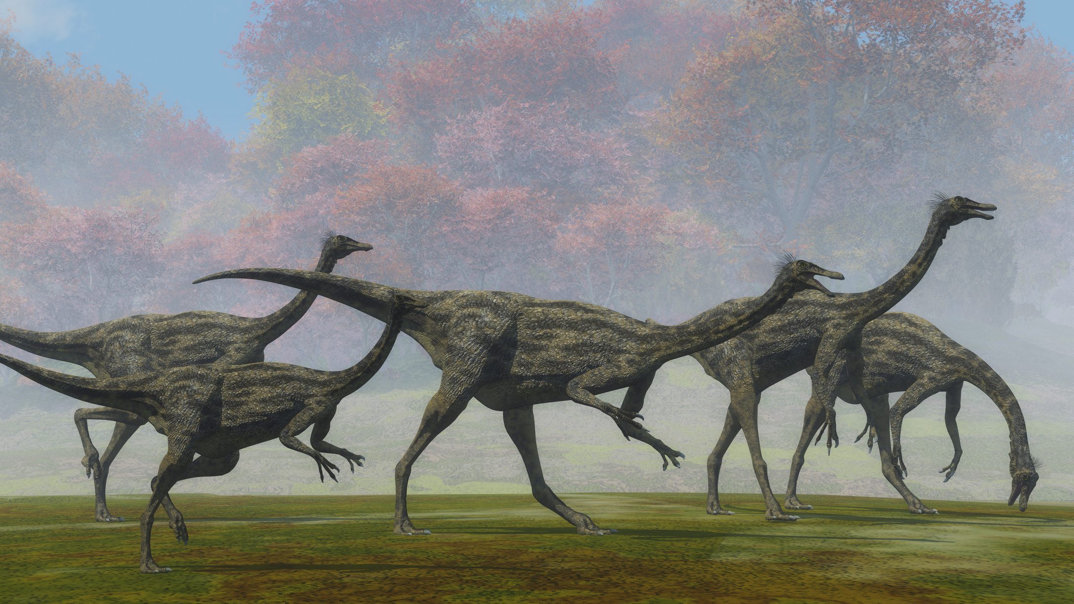Ornithomimosaurusok művészi ábrázolása.