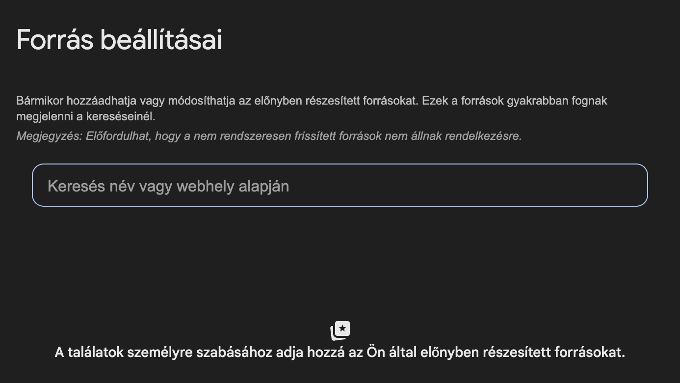 google kereső preferred sources funkció