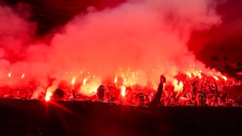 PRAGUE, NETHERLANDS - APRIL 14: Fans of Sparta Prague during the Quarter Finals UEFA Europa League match between Slavia Prague and Feyenoord at Eden Arena on April 14, 2022 in Prague, Netherlands (Photo by Geert van Erven/BSR Agency/Getty Images)