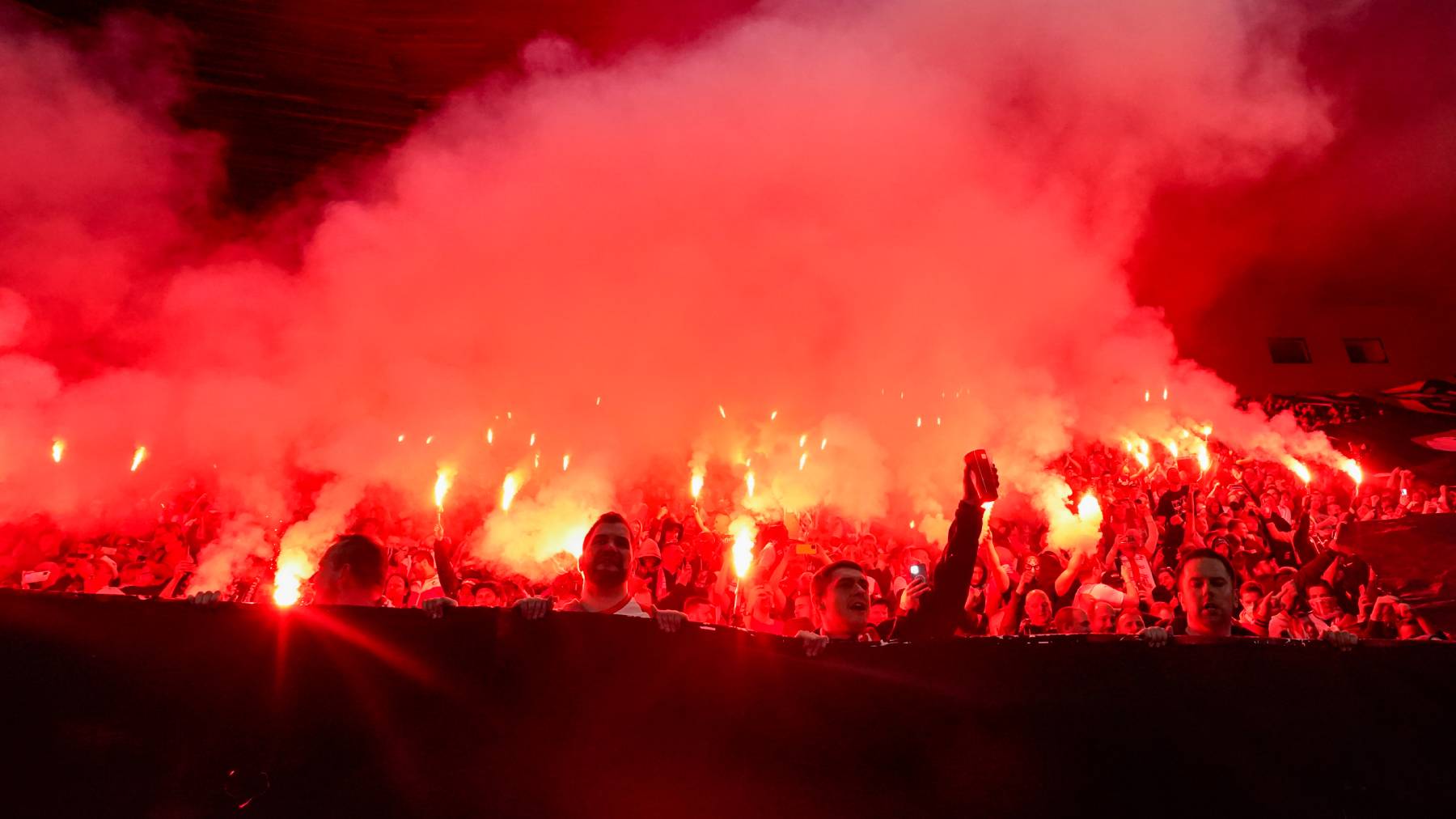 PRAGUE, NETHERLANDS - APRIL 14: Fans of Sparta Prague during the Quarter Finals UEFA Europa League match between Slavia Prague and Feyenoord at Eden Arena on April 14, 2022 in Prague, Netherlands (Photo by Geert van Erven/BSR Agency/Getty Images)