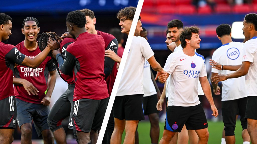 Ollózás, kapáslövés, jókedv, vidámság – képeken a PSG és az Arsenal BL-döntő előtti edzése