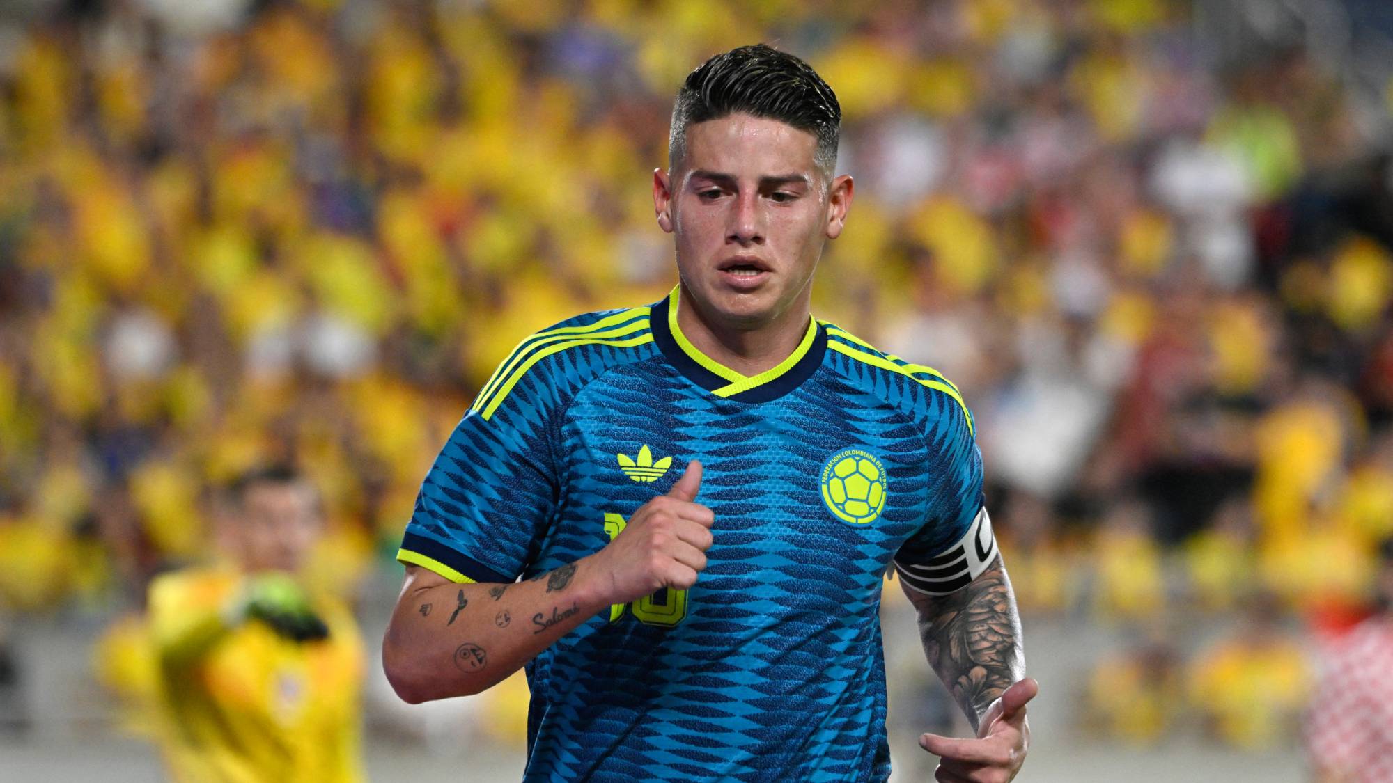 Colombia's midfielder #10 James Rodriguez runs during a friendly football match between Colombia and Croatia at Camping World Stadium in Orlando, Florida, on March 26, 2026. James Rodriguez “needs” a “better playing rhythm” to regain his competitive level, Nestor Lorenzo, Colombia's coach, acknowledged on May 14, 2026, less than a month before the start of the 2026 FIFA World Cup. Lorenzo stated that James Rodriguez, 34, is following a special physical training “plan” to “arrive in the best possible shape” for the 2026 FIFA World Cup.