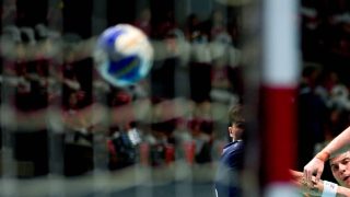 ANKARA, TURKIYE - MAY 16: Eyup Arda Yildiz (C) of Turkiye competes against his opponent during the 2027 IHF Men's World Handball Championship European Qualifiers phase 3 second-leg match between Turkiye and Norway at Prof. Dr. Yasar Sevim Handball Hall in Ankara, Turkiye, on May 16, 2026. Ercin Erturk / Anadolu