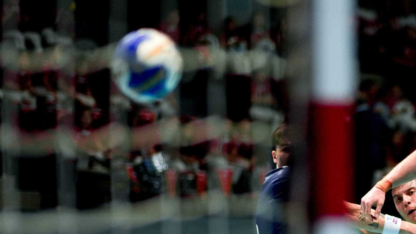 ANKARA, TURKIYE - MAY 16: Eyup Arda Yildiz (C) of Turkiye competes against his opponent during the 2027 IHF Men's World Handball Championship European Qualifiers phase 3 second-leg match between Turkiye and Norway at Prof. Dr. Yasar Sevim Handball Hall in Ankara, Turkiye, on May 16, 2026. Ercin Erturk / Anadolu