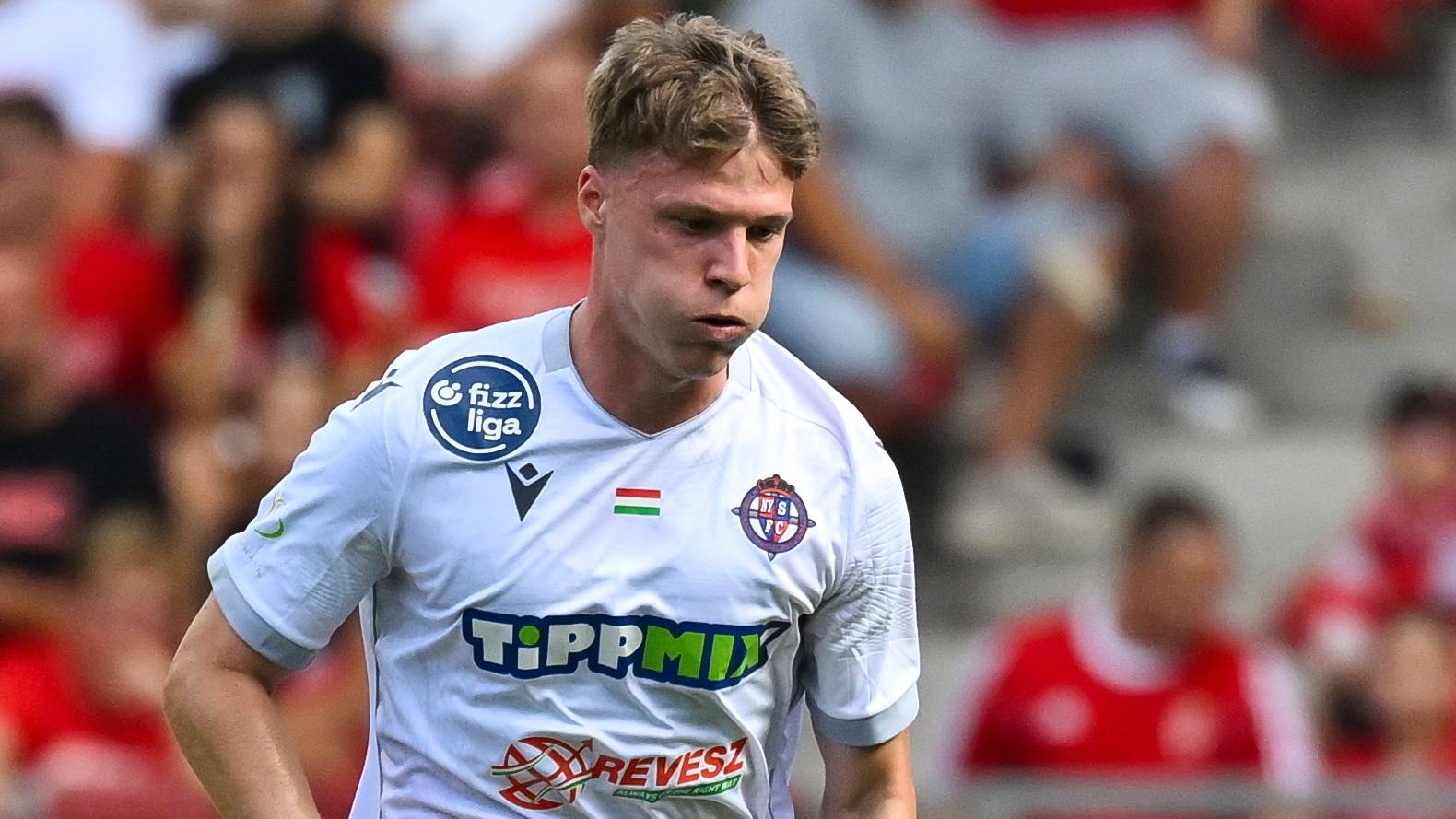 Kovácsréti Márk, a Nyíregyháza játékosa a labdarúgó Fizz Liga 4. fordulójában játszott Debreceni VSC - Nyíregyháza Spartacus FC mérkőzésen a debreceni Nagyerdei Stadionban 2025. augusztus 17-én.