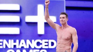 LAS VEGAS, NEVADA - MAY 24: Kristian Gkolomeev, winner of the men’s 50m free, is seen during the Enhanced Games at Resorts World Las Vegas on May 24, 2026 in Las Vegas, Nevada. Greg Doherty/Getty Images for Enhanced/AFP