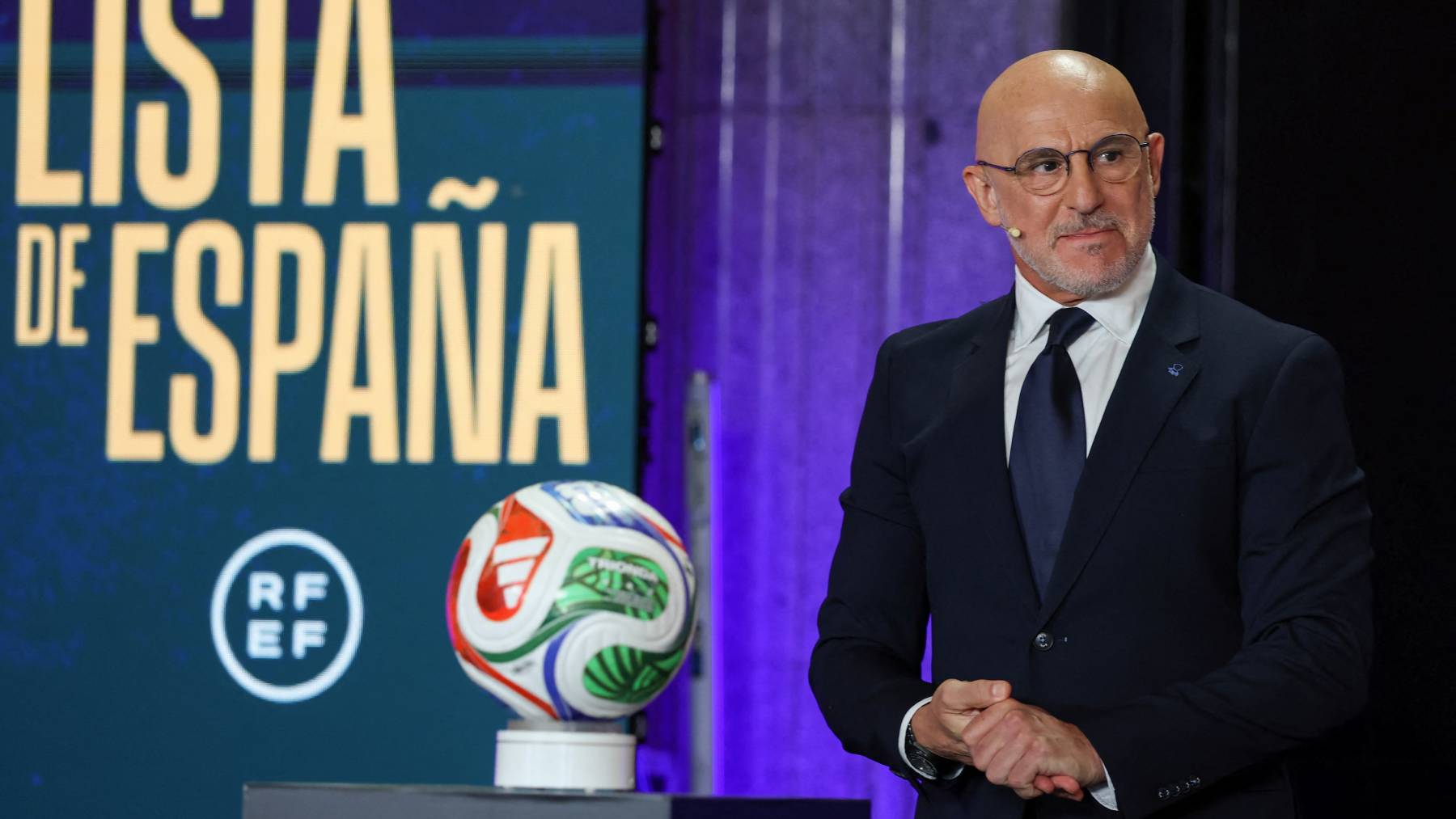 Spain's head coach Luis de la Fuente speaks during a ceremony to unveil the Spain squad for the 2026 FIFA World Cup, in Madrid, on May 25, 2026. The tournament will take place from June 11 to July 19, 2026 in Mexico, Canada and the US.