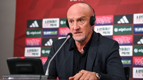 Marco Rossi szövetségi kapitány a magyar labdarúgó-válogatott kerethirdető sajtótájékoztatóján az MLSZ Telki Edzőközpontjában.