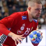 Máthé Dominik a férfi kézilabda olimpiai kvalifikációs Európa-bajnokság középdöntőjének első fordulójában, a Magyarország - Ausztria mérkőzésen a kölni Lanxess Arénában 2024. január 18-án.