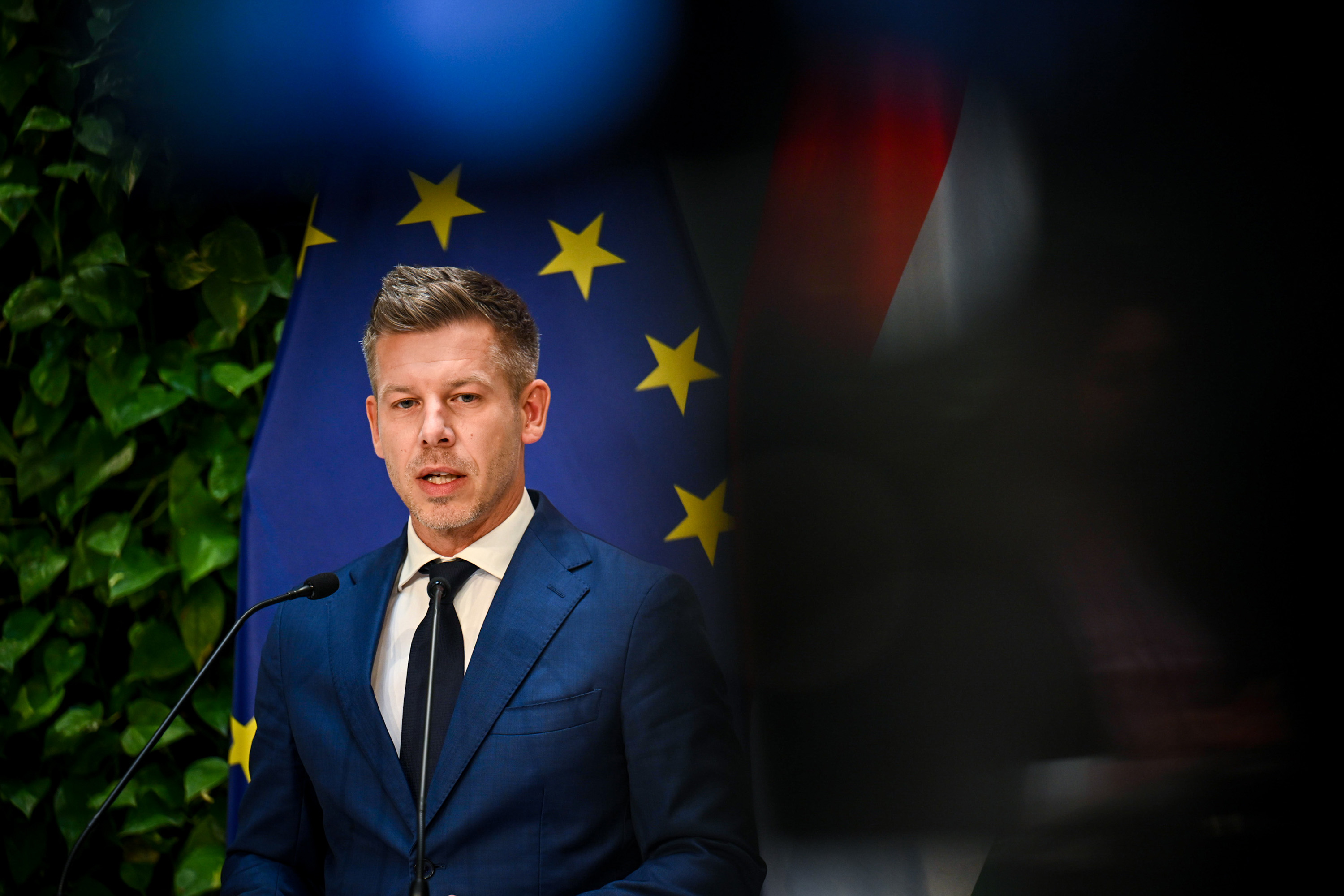Magyar Péter, Magyarország miniszterelnöke a második kormányülés után tartott sajtótájékoztatón Budapesten, 2026. május 18-án.