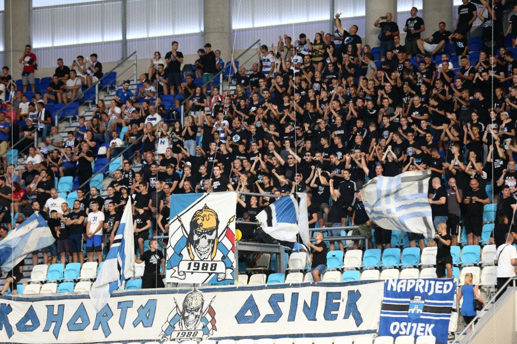OSIJEK, CROATIA - AUGUST 17: Supporters of Osijek are seen during UEFA Europe Conference League third qualifying round second leg match between Osijek and Yukatel Adana Demirspor at Opus Arena, in Osijek, Croatia on August 17, 2023. Ibrahim Erikan / Anadolu Agency 