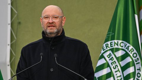 Nyíri Zoltán, az FTC ügyvezető alelnöke beszédet mond Borbás Gáspár válogatott labdarúgó szobrának avatásán, a Ferencvárosi Torna Club 1900. december 3-án alapított labdarúgó-szakosztályának 124. születésnapján tartott ünnepségen a FTC-MVM Népligeti Sportközpontban 2024. december 3-án.