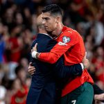 Portugal coach Roberto Martinez and Portugal forward Cristiano Ronaldo are present during the match between Portugal and Hungary for the FIFA World Cup 2026 UEFA Qualifiers - Group F - Matchday 4 season 2025-2026 at the Estadio Jose Alvalade in Lisbon, Portugal, on October 14, 2025. (Photo by Stefan Koops/EYE4images/NurPhoto)