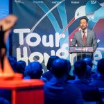 Schneller Domonkos, a Magyar Kerékpáros Szövetség (MKSZ) elnöke a Tour de Hongrie országúti körverseny útvonalbemutató gáláján a Budapest Music Centerben 2026. február 3-án.