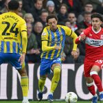 Jeremy Sarmiento of Middlesbrough controls the ball ahead of Samuel Edozie of Southampton during the Sky Bet Championship Play Off Semi Final 1st Leg between Middlesbrough and Southampton at the Riverside Stadium in Middlesbrough on May 8, 2026. (Photo by MI News/NurPhoto)