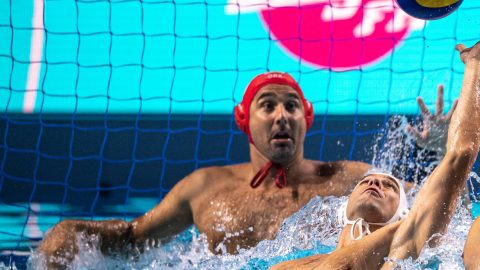 Szécsi Zoltán (b), Madaras Norbert (b2), Varga Tamás (j) a Millennium Masters - Orosz Masters Válogatott mérkőzésén a Duna Arénában 2019. augusztus 30-án. A 2000-es sydneyi olimpia magyar-orosz döntőjét „játszották újra”, az olimpián a magyar csapat 13-6-ra győzött, a mesterek összecsapásán Magyarország 13-8-ra nyert Oroszország ellen.