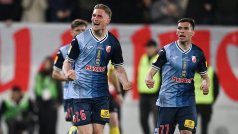 Szűcs Kornél a Szerb Kupa döntőjében fejelt gólja után.